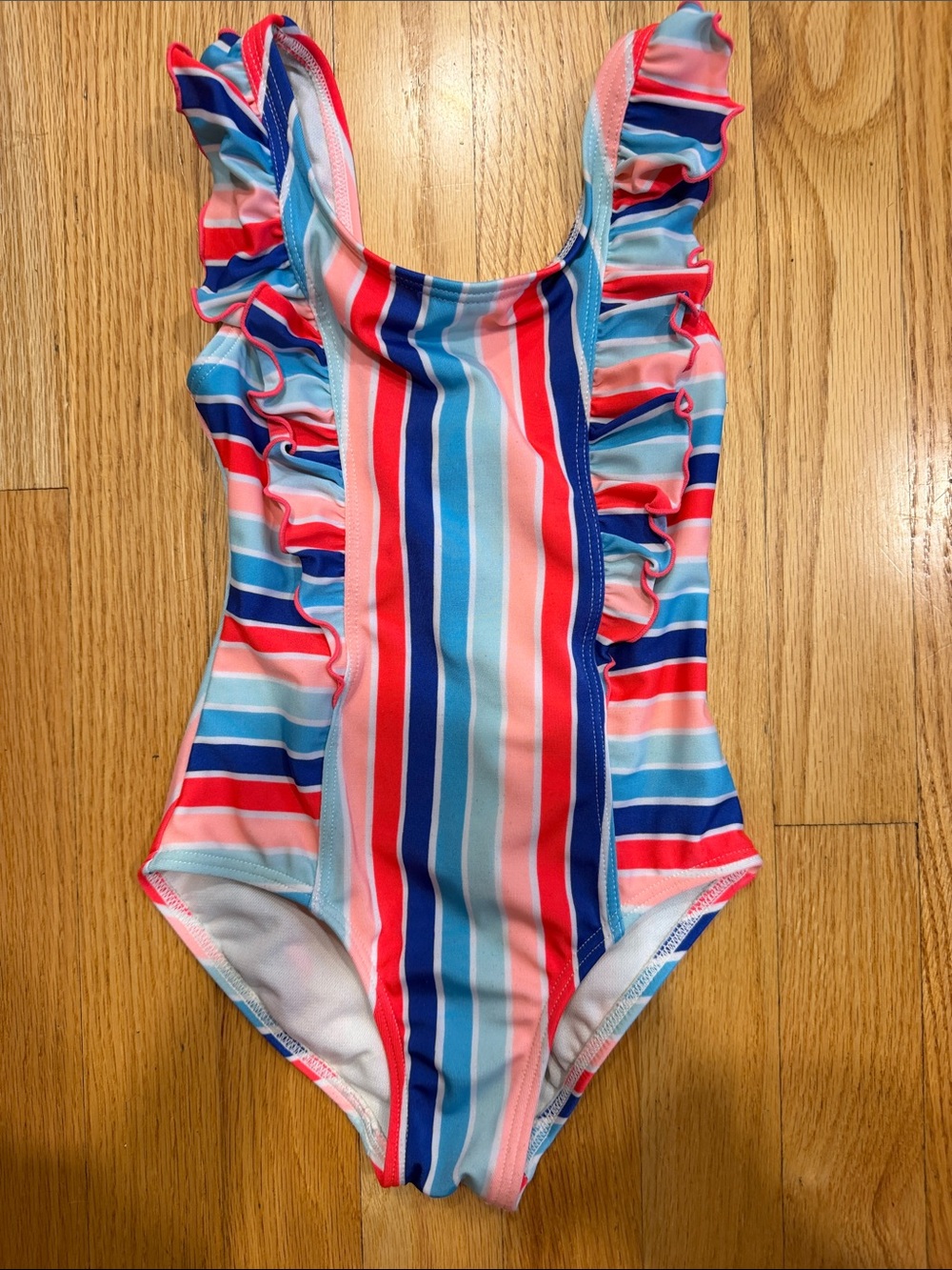 Cat & Jack Multicolor Striped Ruffle One-Piece Swimsuit 4/5